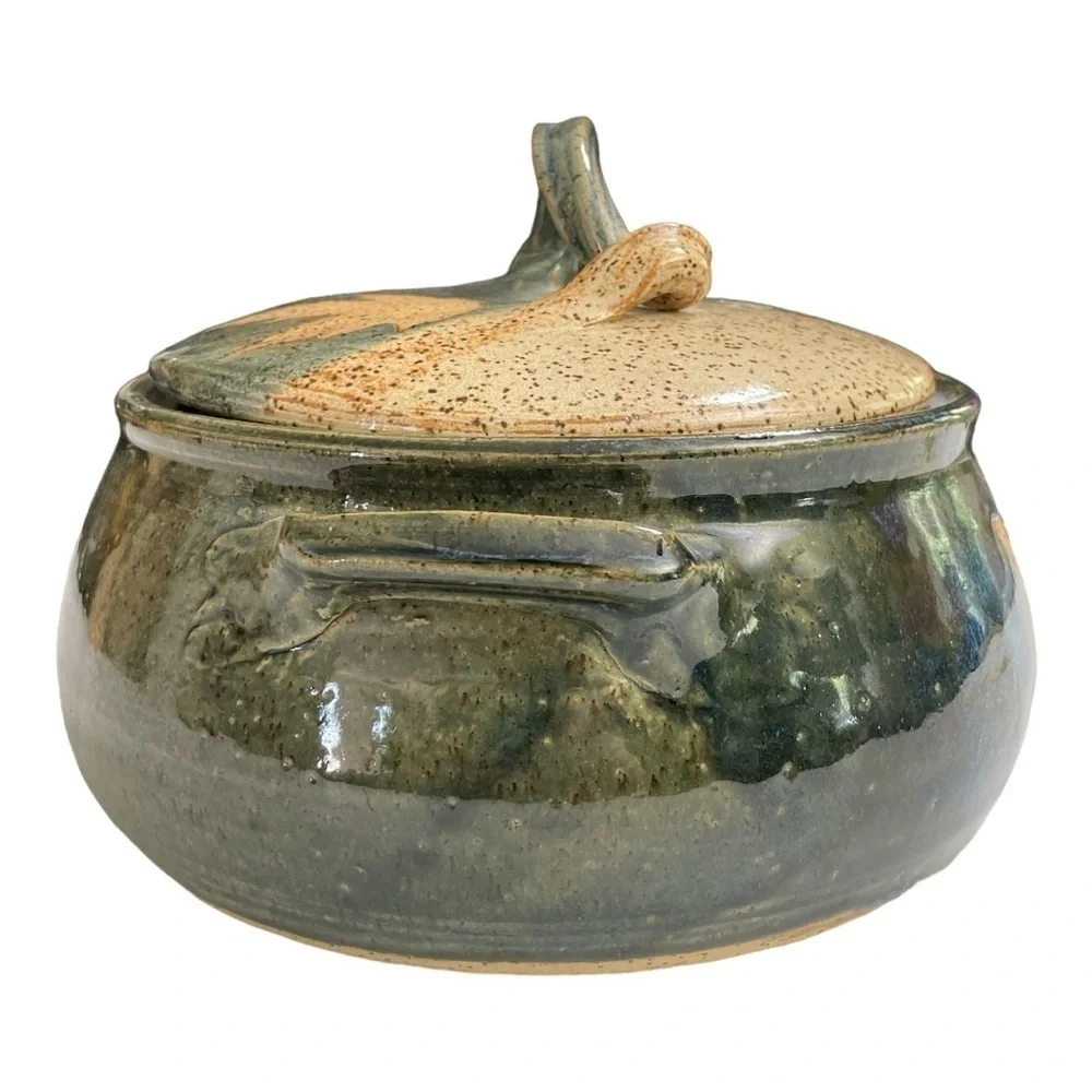 Pamela- Kohler- Camp Art Pottery Casserole Dish W/ Lid Leaf Design Signed
